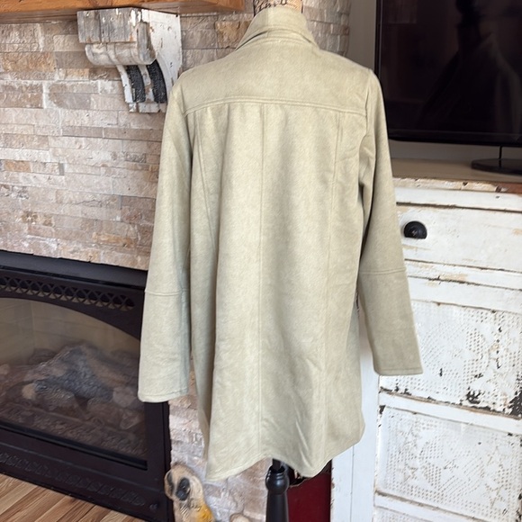 hem & thread tan long line open front light faux suede jacket with side pockets - Picture 9 of 16